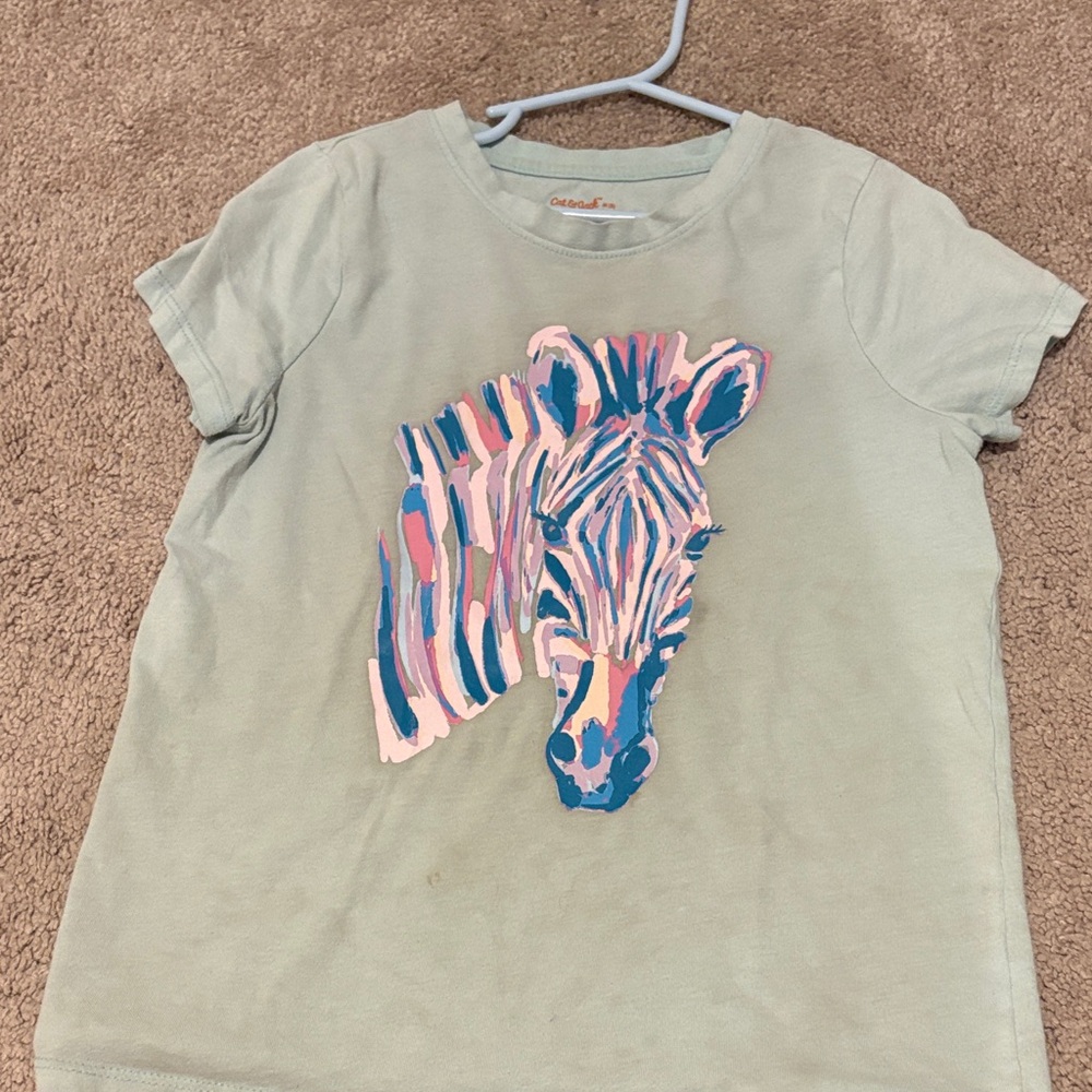 Cat & Jack Light Blue Tee with Pink and Blue Zebra